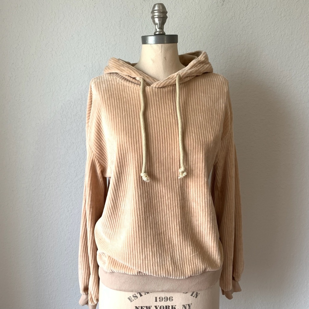 Current Air Tan Ribbed Hoodie